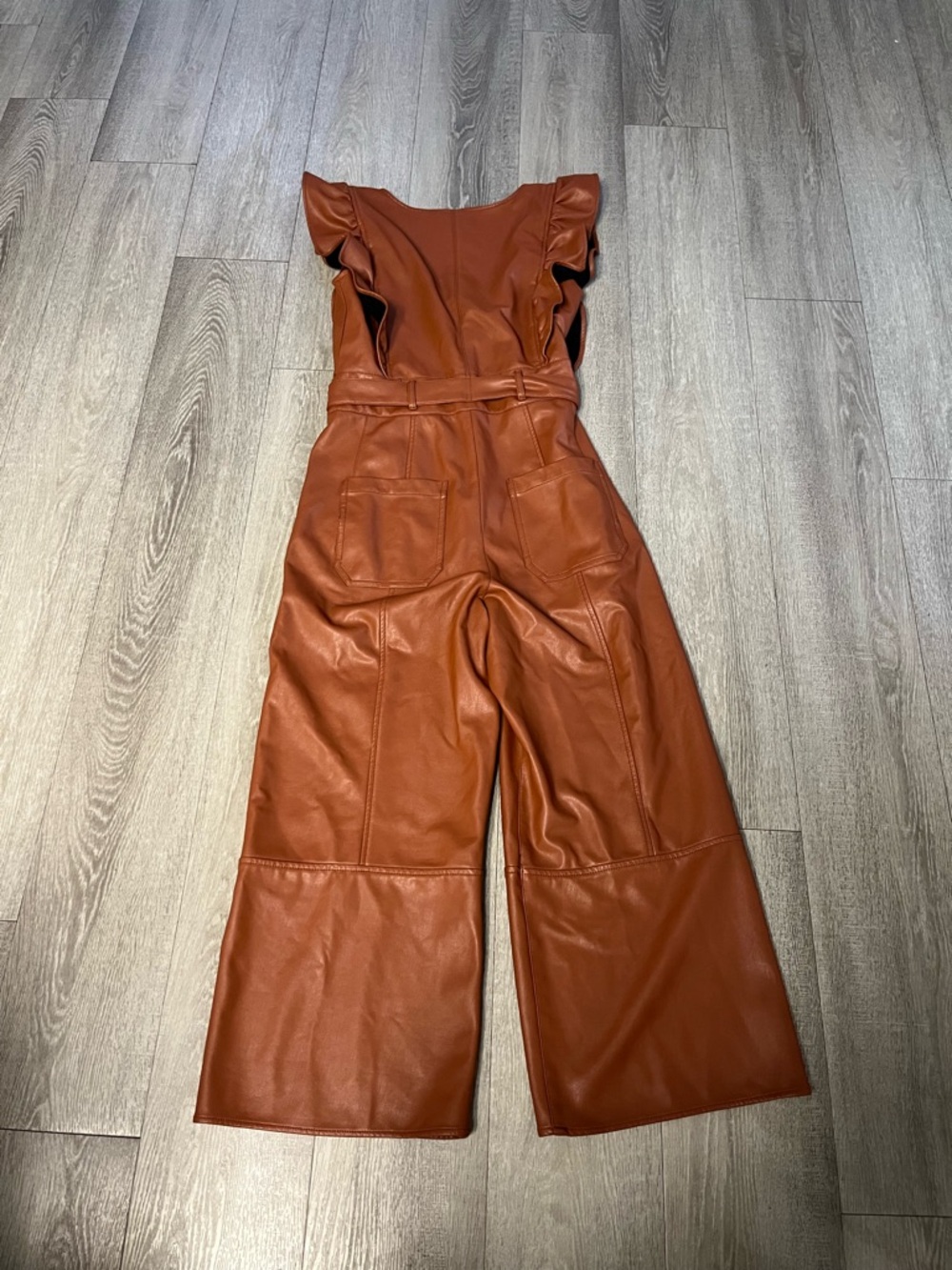 Maeve The Colette Faux Leather Cropped Wide-Leg Jumpsuit Size 12 - Picture 4 of 7